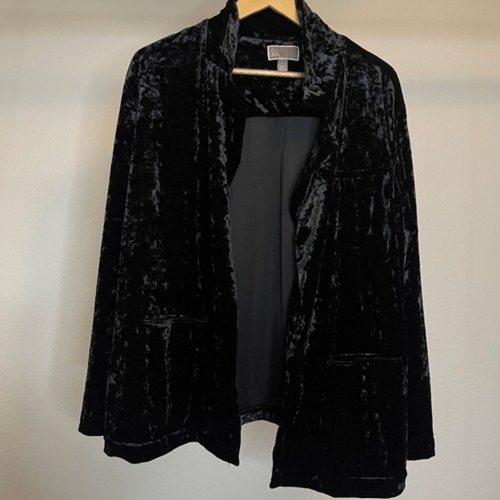 Whimsygoth Western Black Crushed‎ Velvet Open Front Cardigan Women XL Chelsea 28